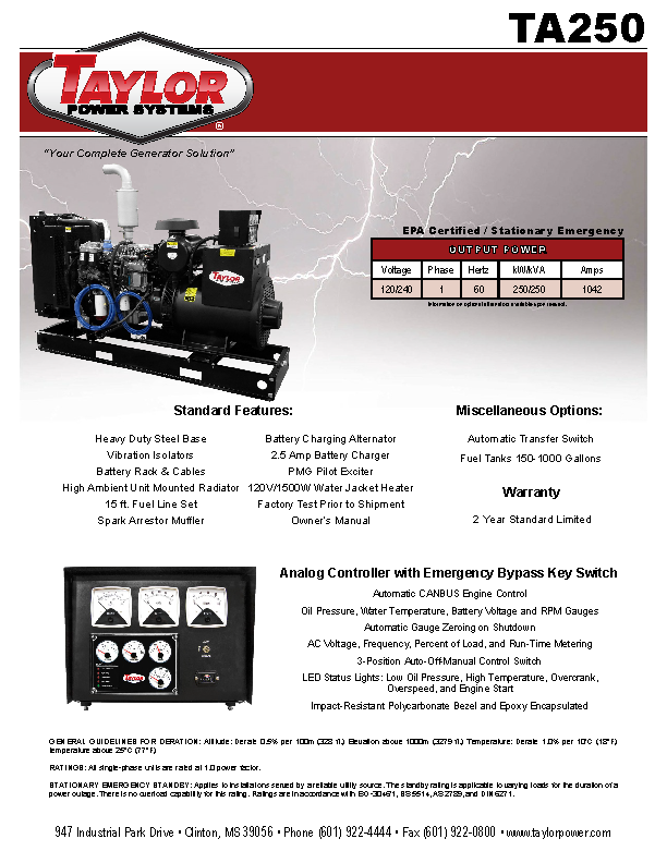 Generator Spec Sheet