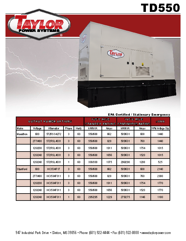 Generator Spec Sheet