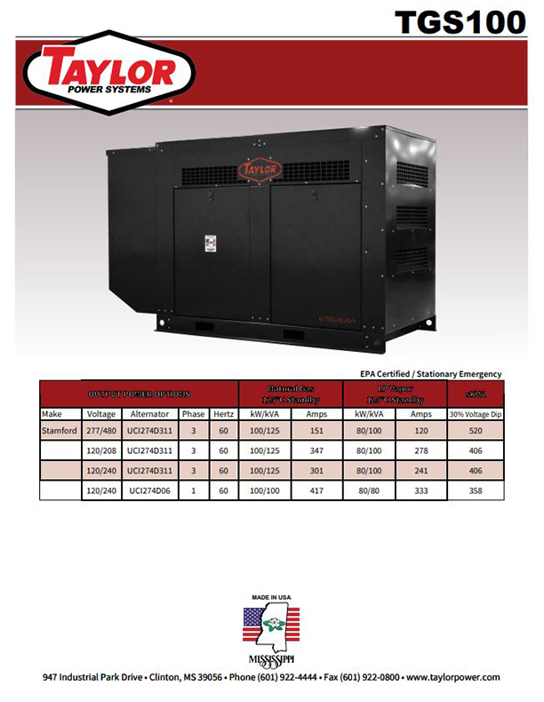 Generator Spec Sheet