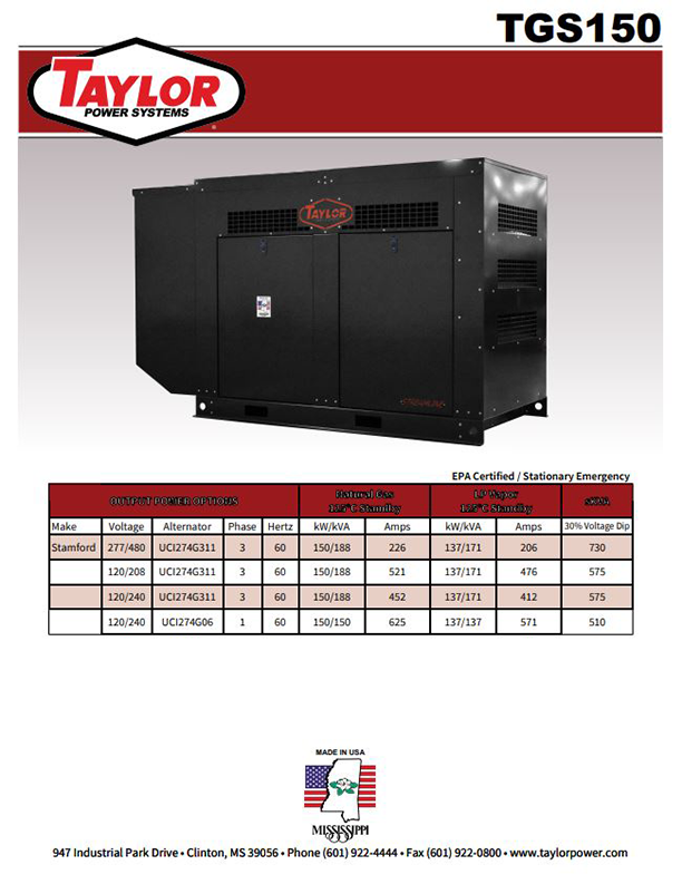 Generator Spec Sheet